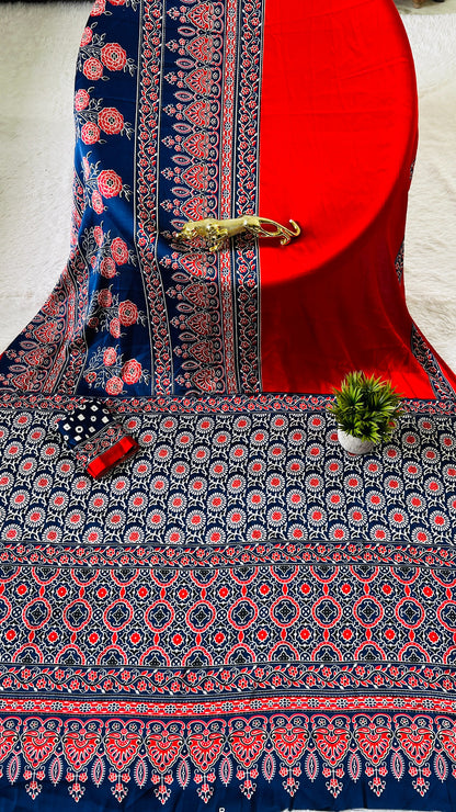 Original Japan Silk With Printed Work Saree