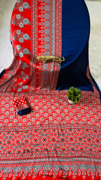 Original Japan Silk With Printed Work Saree