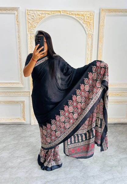 Original Japan Silk With Printed Work Saree