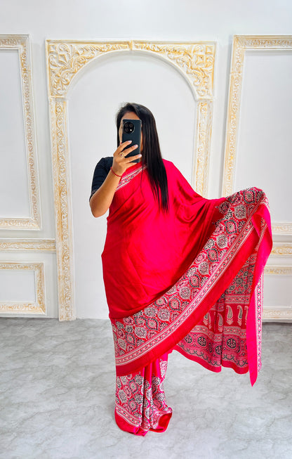 Original Japan Silk With Printed Work Saree