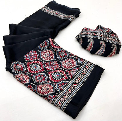 Original Japan Silk With Printed Work Saree