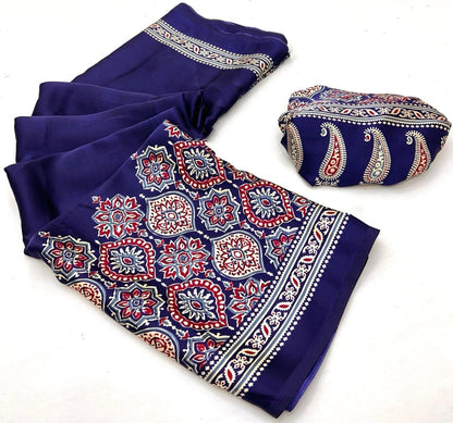 Original Japan Silk With Printed Work Saree