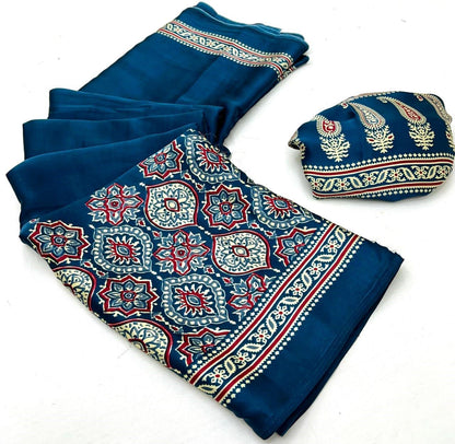 Original Japan Silk With Printed Work Saree
