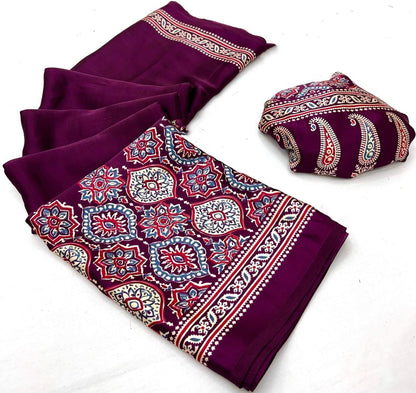 Original Japan Silk With Printed Work Saree