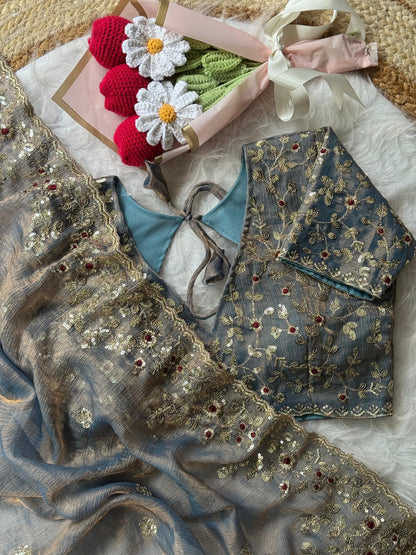 Fendy Chiffon With Embroidery Sequins Work Saree