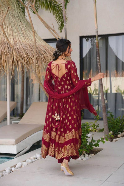 BEST ANARKALI GOWN WITH JAQUARD WEAVING IN MAROON COLOR