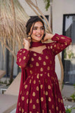 BEST ANARKALI GOWN WITH JAQUARD WEAVING IN MAROON COLOR