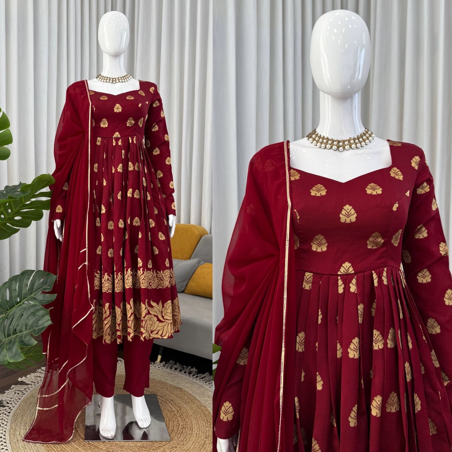 BEST ANARKALI GOWN WITH JAQUARD WEAVING IN MAROON COLOR