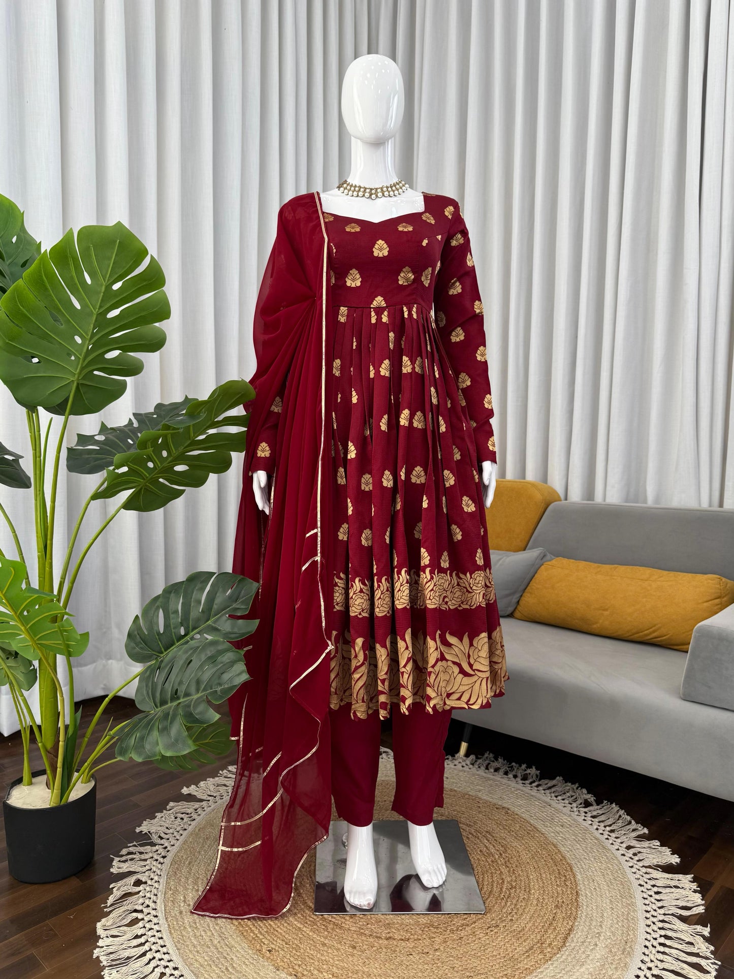 BEST ANARKALI GOWN WITH JAQUARD WEAVING IN MAROON COLOR