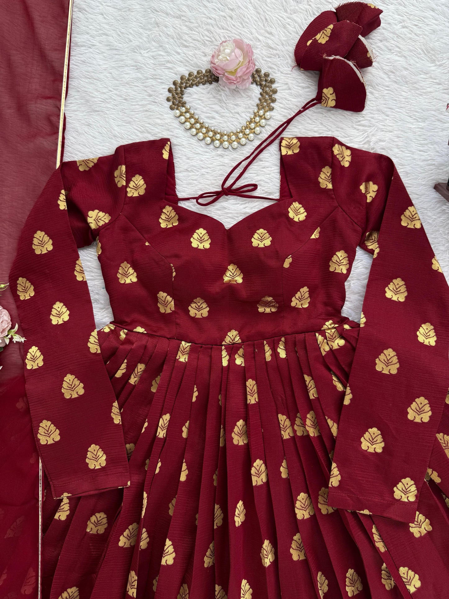 BEST ANARKALI GOWN WITH JAQUARD WEAVING IN MAROON COLOR