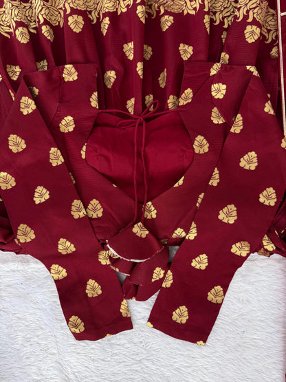 BEST ANARKALI GOWN WITH JAQUARD WEAVING IN MAROON COLOR