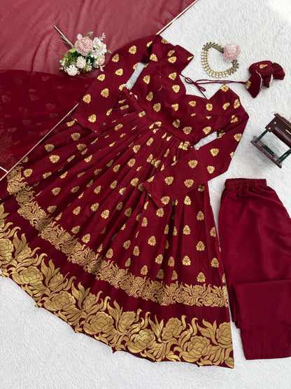 BEST ANARKALI GOWN WITH JAQUARD WEAVING IN MAROON COLOR