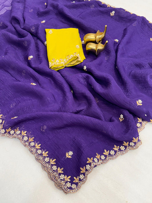 Satin Chiffon Candy Crush Silk With Embroidery Work Saree