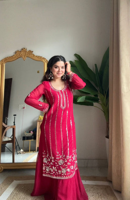 Beautifull Georgette Sequience Work Kurti Sharara
