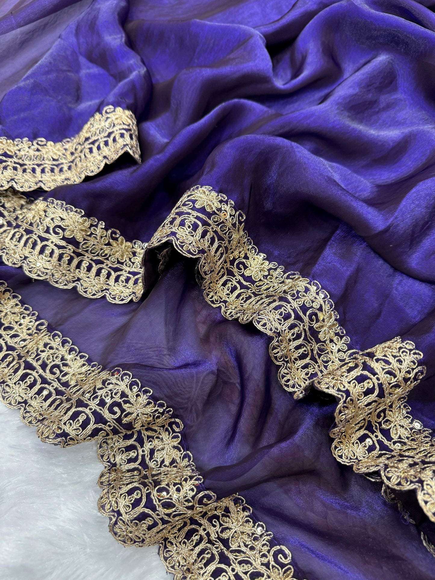 Purple Color Space Silk With Sequience Dori work Saree