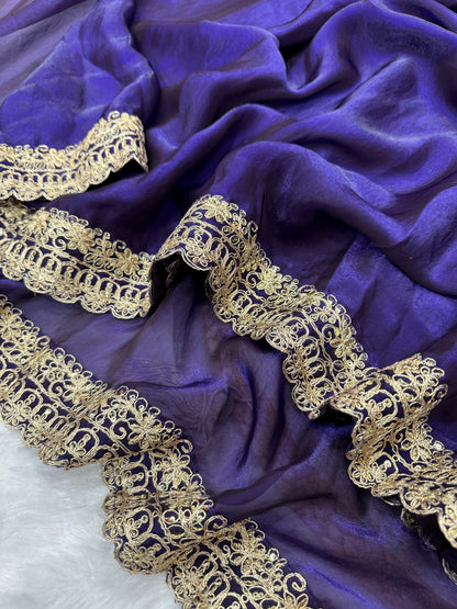 Purple Color Space Silk With Sequience Dori work Saree