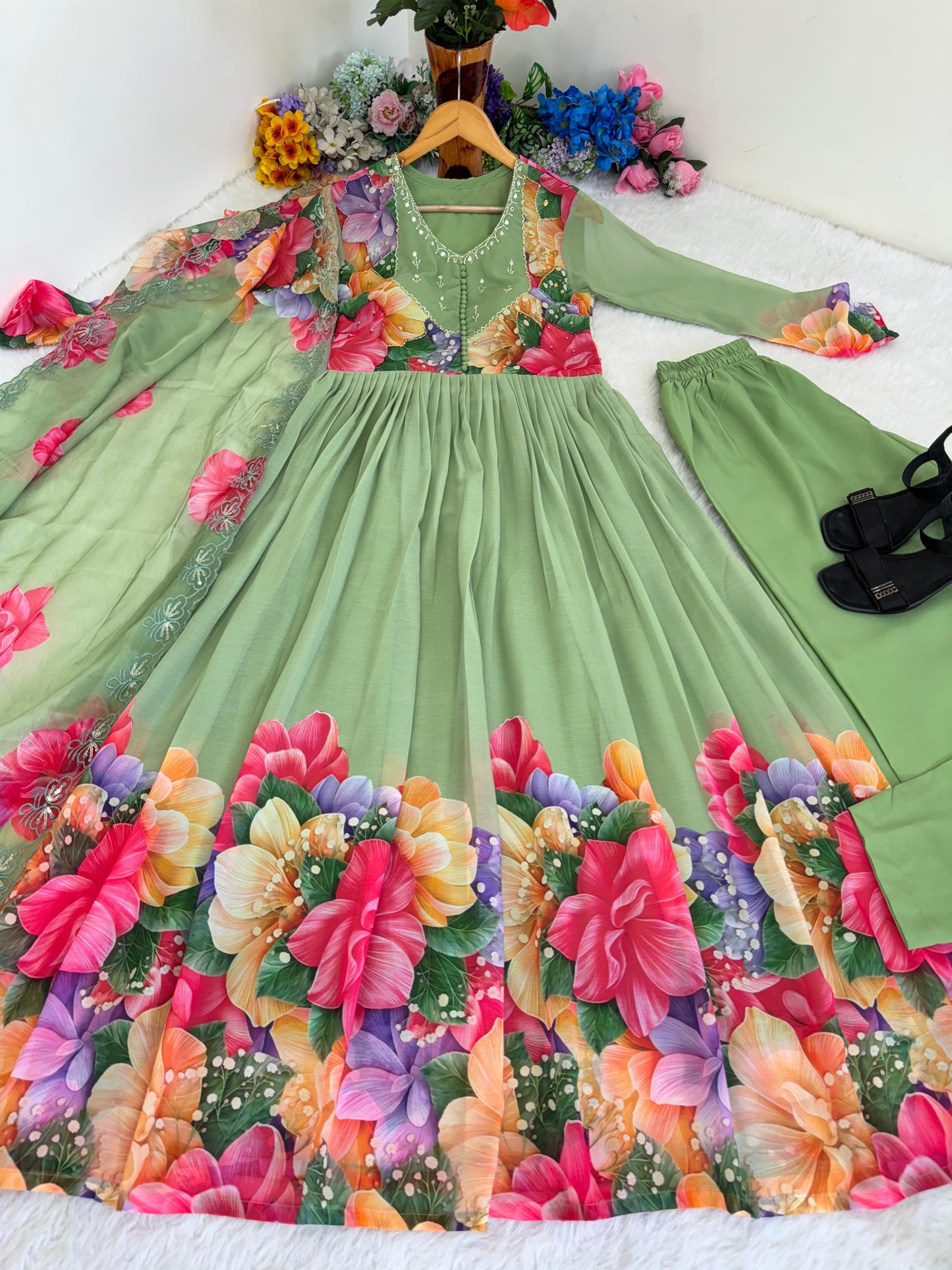 Beautifull Flower Work Georgette With Hand Work Gown