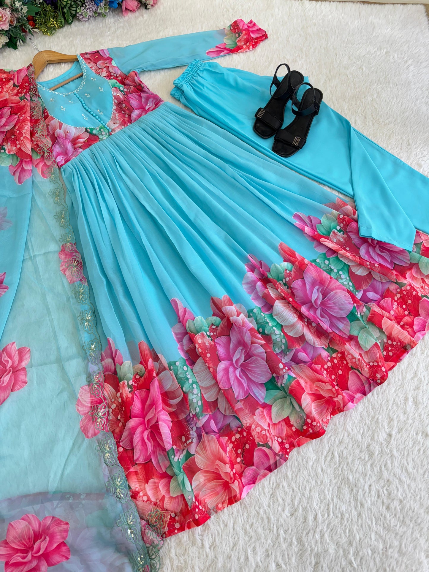 Beautifull Flower Work Georgette With Hand Work Gown
