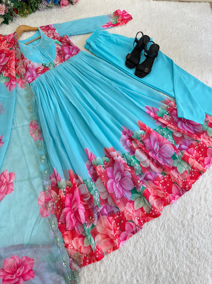 Beautifull Flower Work Georgette With Hand Work Gown
