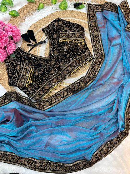 Pure Space Silk Sequence And Zari Work Saree