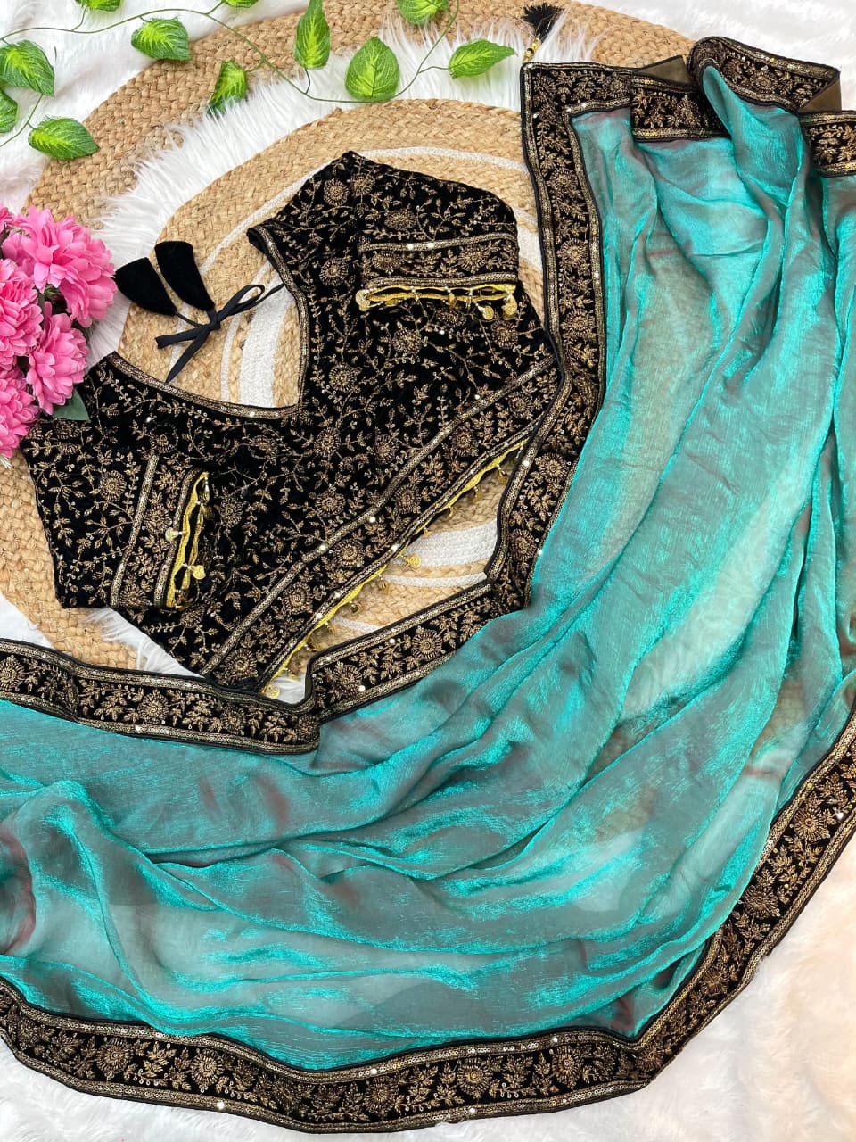 Pure Space Silk Sequence And Zari Work Saree