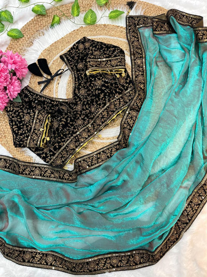 Pure Space Silk Sequence And Zari Work Saree