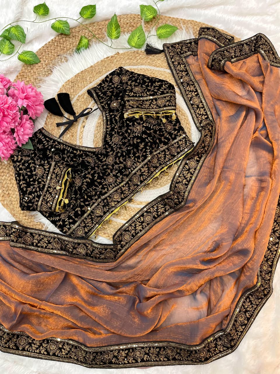 Pure Space Silk Sequence And Zari Work Saree