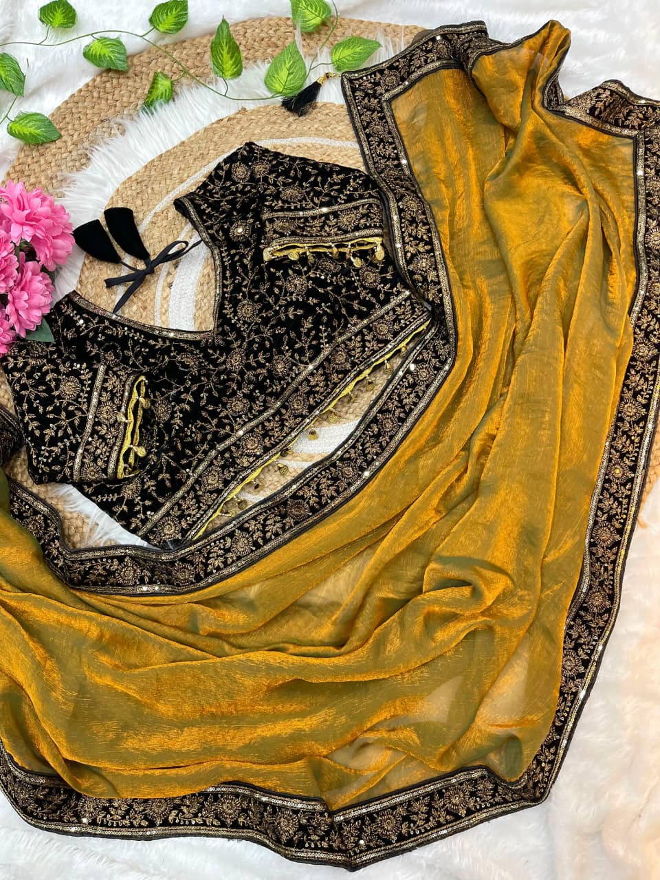 Pure Space Silk Sequence And Zari Work Saree