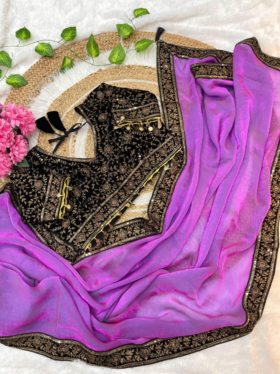 Pure Space Silk Sequence And Zari Work Saree