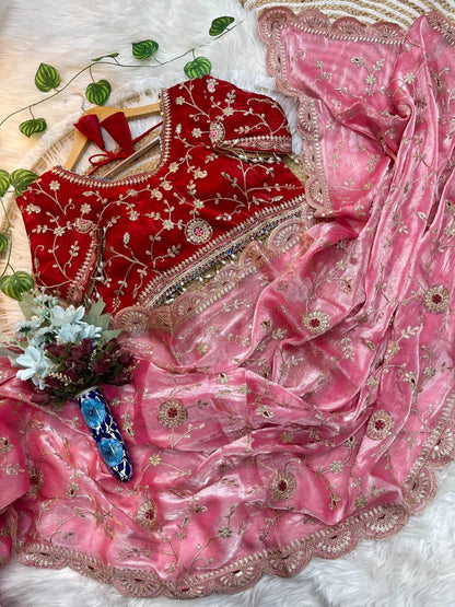 Soft Elegent With Rich Look With Embroidery Work Saree