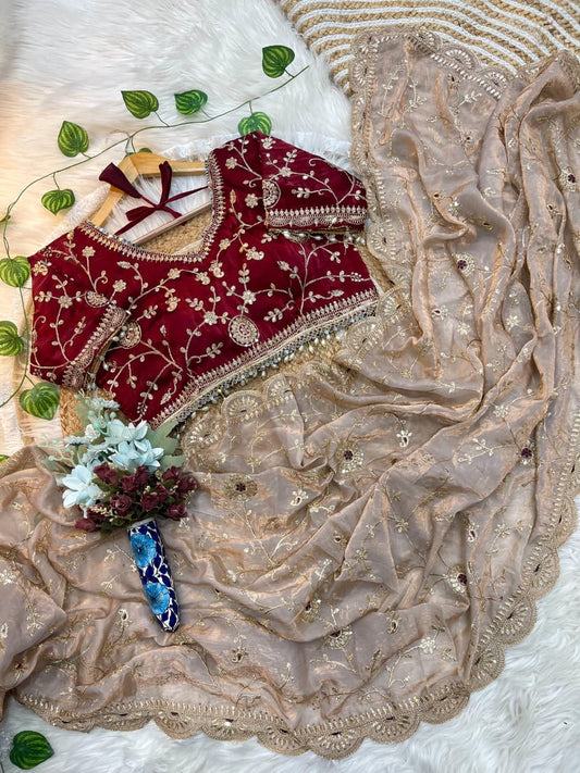 Soft Elegent With Rich Look With Embroidery Work Saree