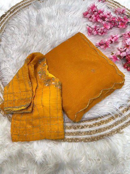 Soft Crunchy Silk With Hand Work Saree