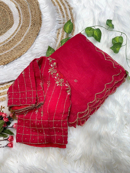 Soft Crunchy Silk With Hand Work Saree