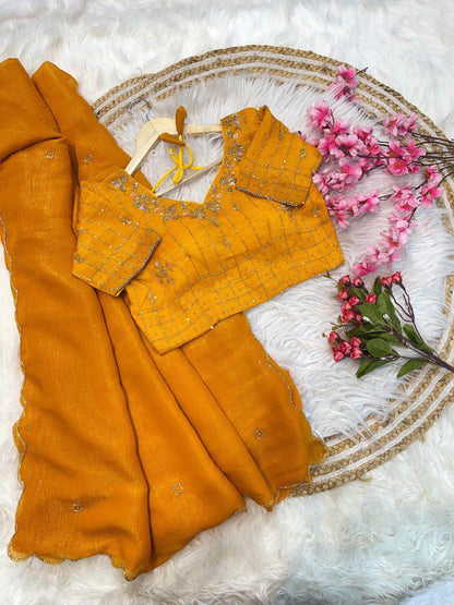Soft Crunchy Silk With Hand Work Saree