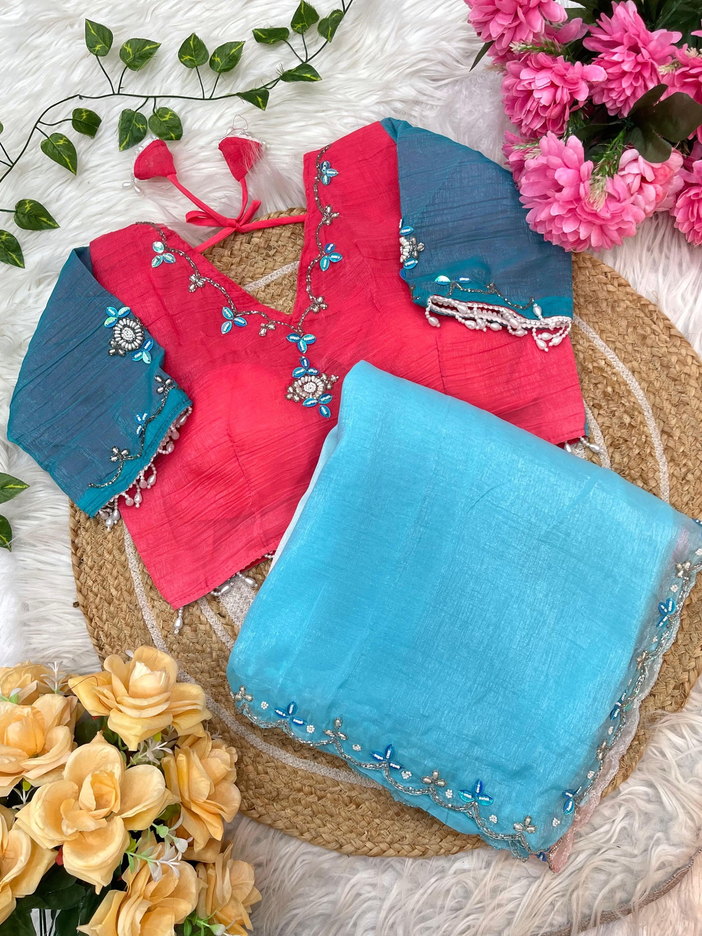 Pure Soft Crunchy Silk With Hand With Khatli Work Saree