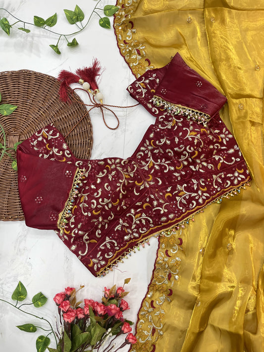 Gold Color Soft Zimmy Choo Silk With Embroidery Work Saree