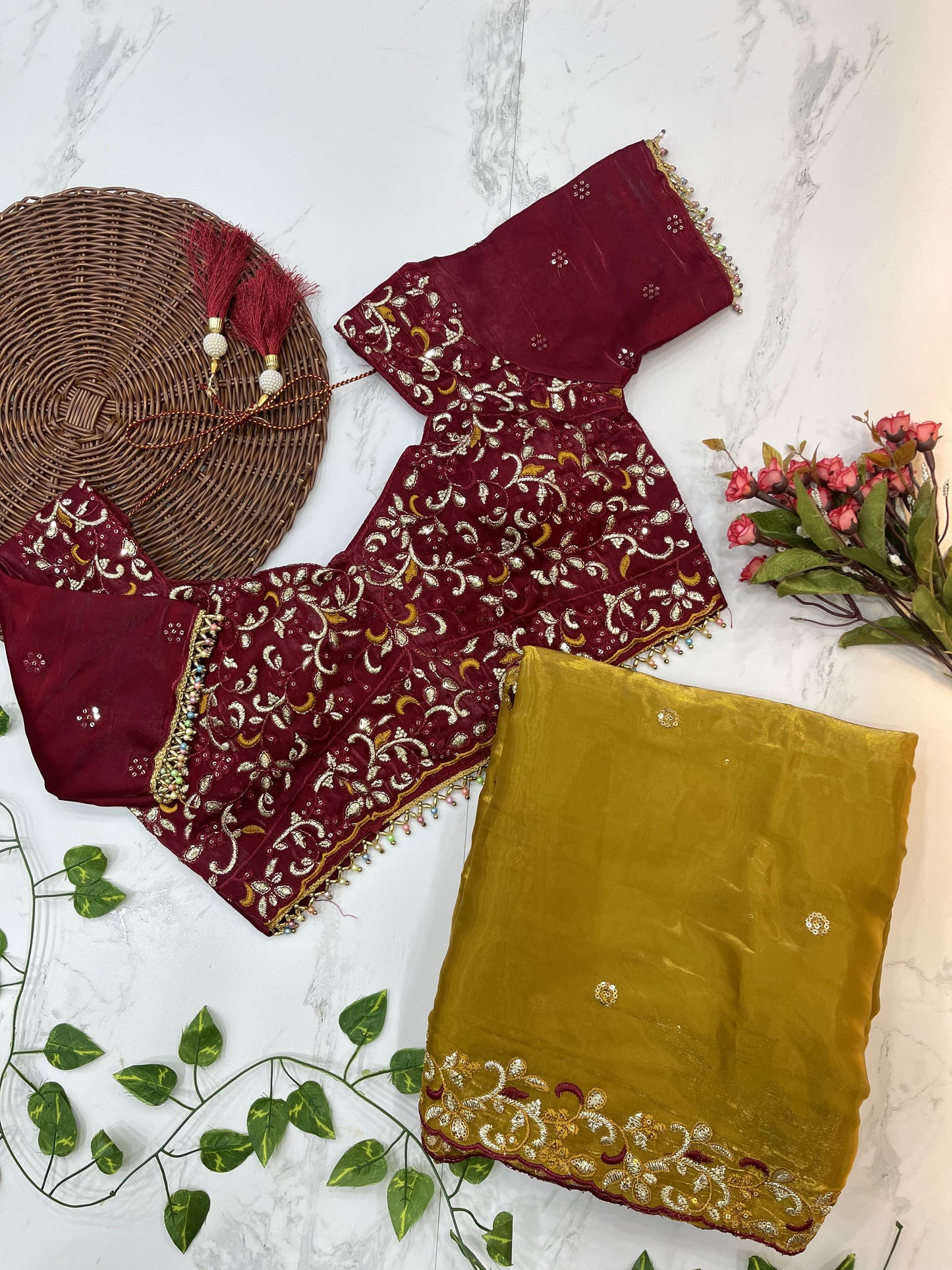 Gold Color Soft Zimmy Choo Silk With Embroidery Work Saree