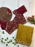 Gold Color Soft Zimmy Choo Silk With Embroidery Work Saree