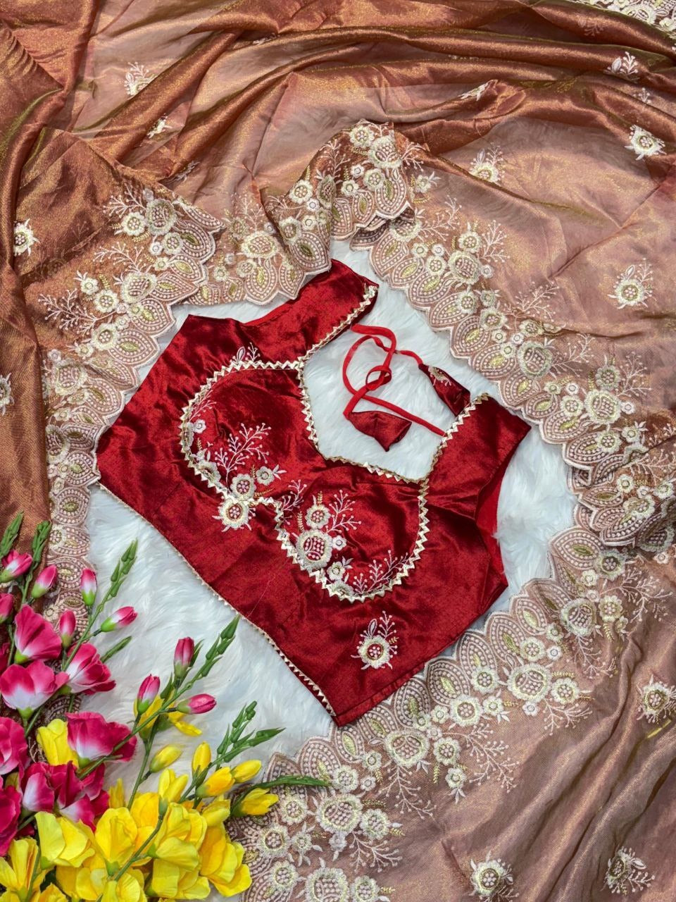 New Rich Look Tissue Organza With Embroidery Work Saree