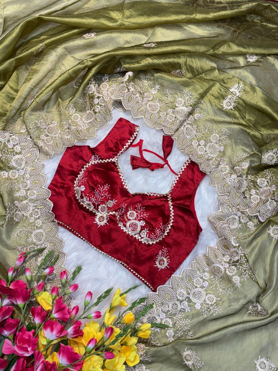 New Rich Look Tissue Organza With Embroidery Work Saree