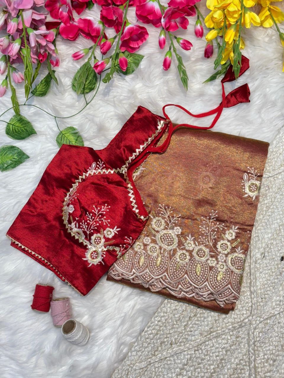 New Rich Look Tissue Organza With Embroidery Work Saree