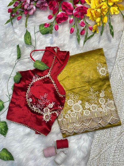 New Rich Look Tissue Organza With Embroidery Work Saree