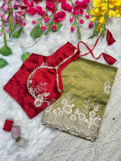 New Rich Look Tissue Organza With Embroidery Work Saree