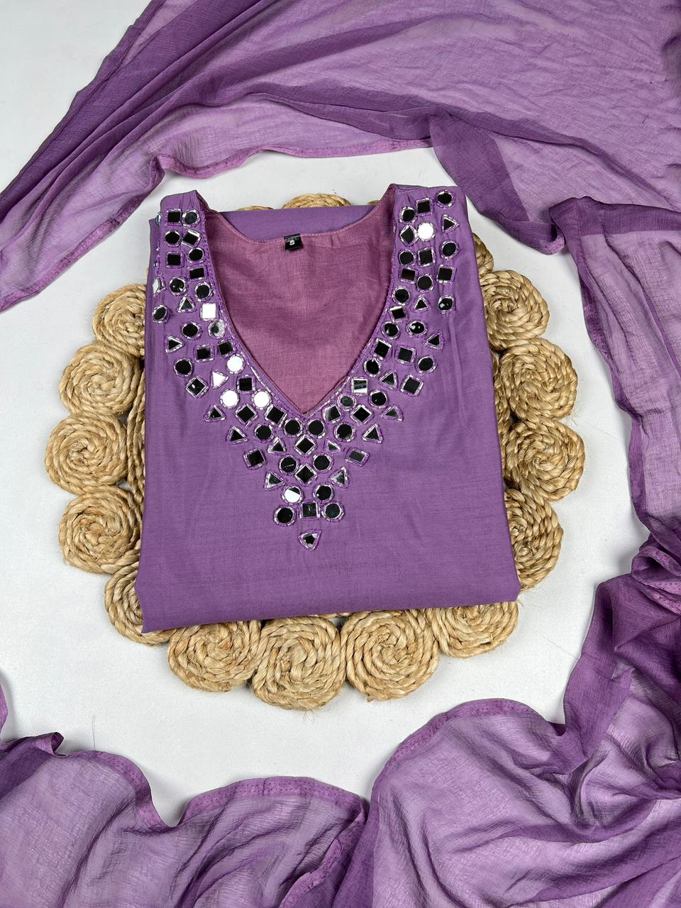 Pista Color Premium Roman Silk Real Mirror Work Top Pent