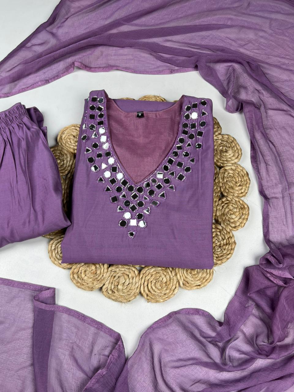 Pista Color Premium Roman Silk Real Mirror Work Top Pent