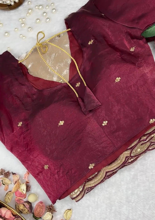 Beautifull Fendy Sartin Embroidery Sequience Work Sareee