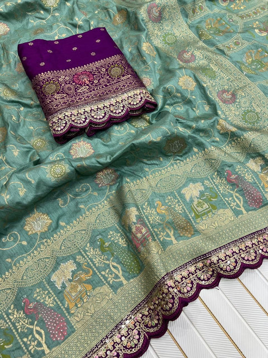 Banarasi Saree Beautifull Dolla Silk With Embroidery Coding Work Saree
