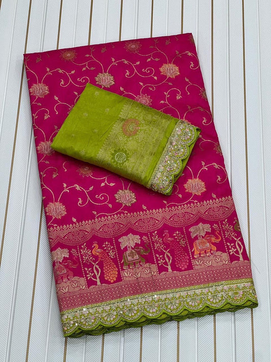 Banarasi Saree Beautifull Dolla Silk With Embroidery Coding Work Saree
