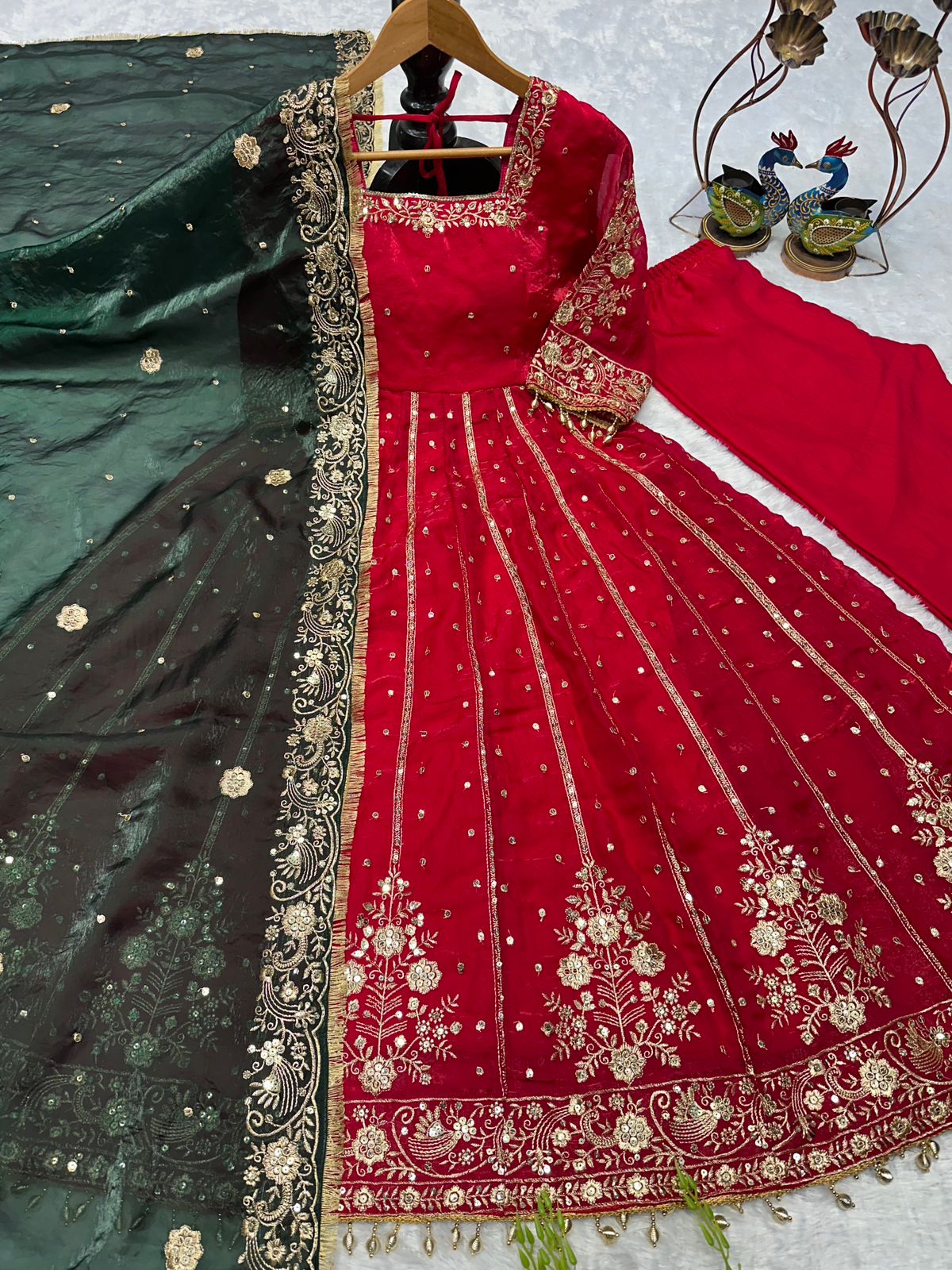 Orange Color Havy Embroidery Siqvas Work Gown Set