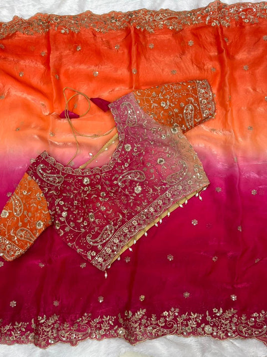 Beautifull Rich Look Embroidery Work Saree